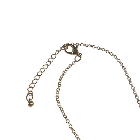 Gold Tone Chain Necklace Earrings Set Acrylic Rhinestone Floral Pendant Jewelry - Picture 4 of 6